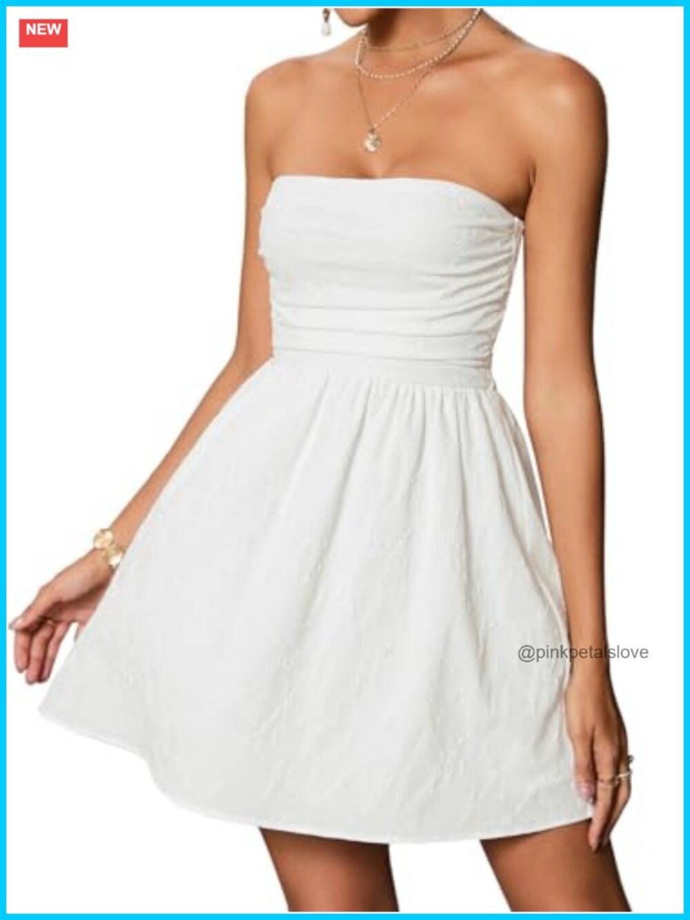 Strapless Mini Tube Top A Line Sun Dress Smocked Waist Sleeveless Beach